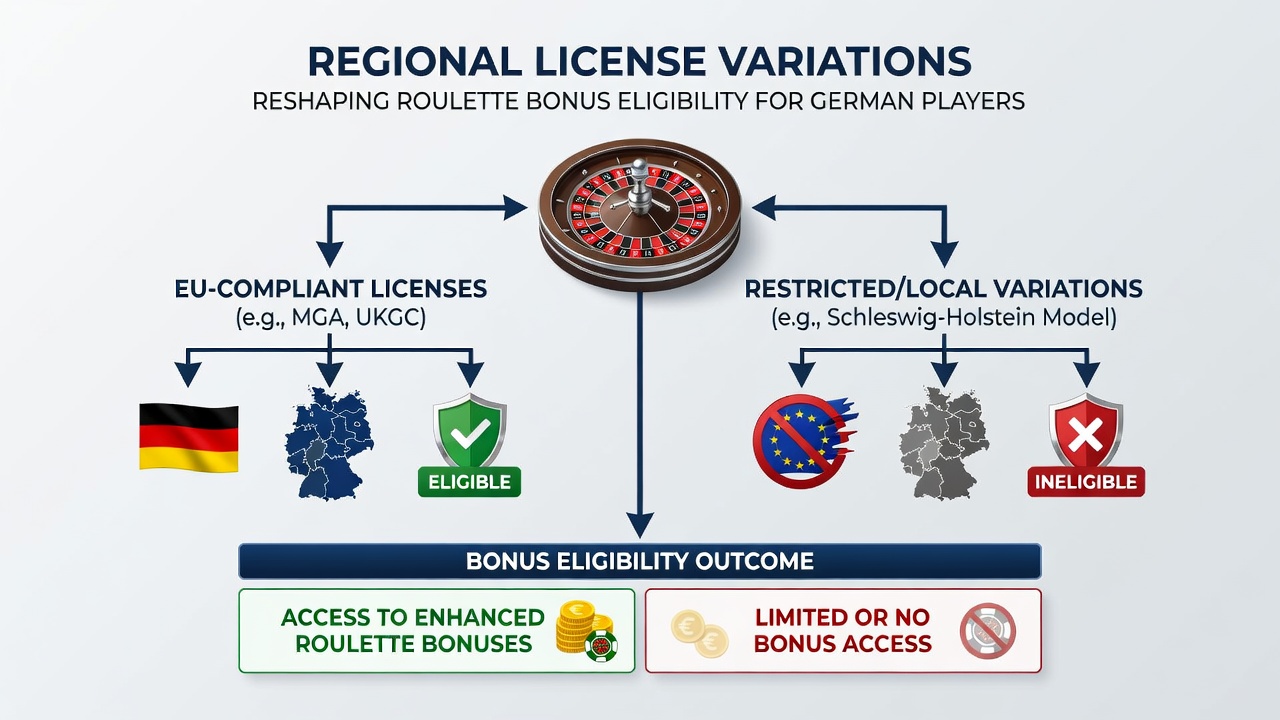 Screenshot einer Roulette-Bonus-Übersicht mit regionalen Filteroptionen für deutsche Bundesländer