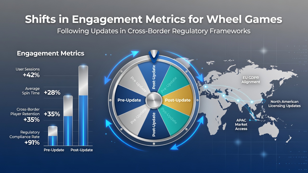 Grafik mit Engagement-Metriken für Wheel Games vor und nach regulatorischen Updates mit Vergleichsdiagrammen