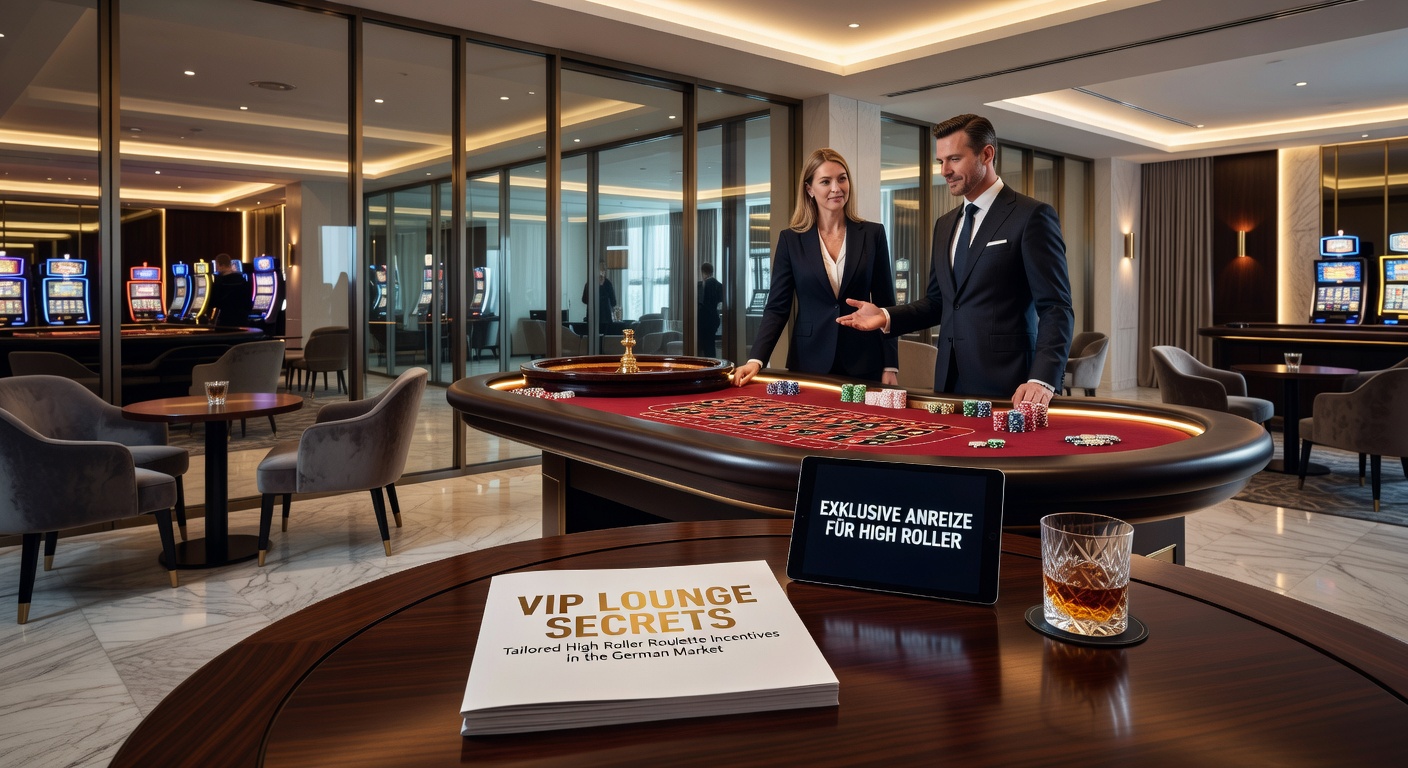 High-Roller bei einem privaten Roulette-Turnier in einer deutschen VIP-Lounge, mit Champagner und personalisierten Chips auf dem Tisch